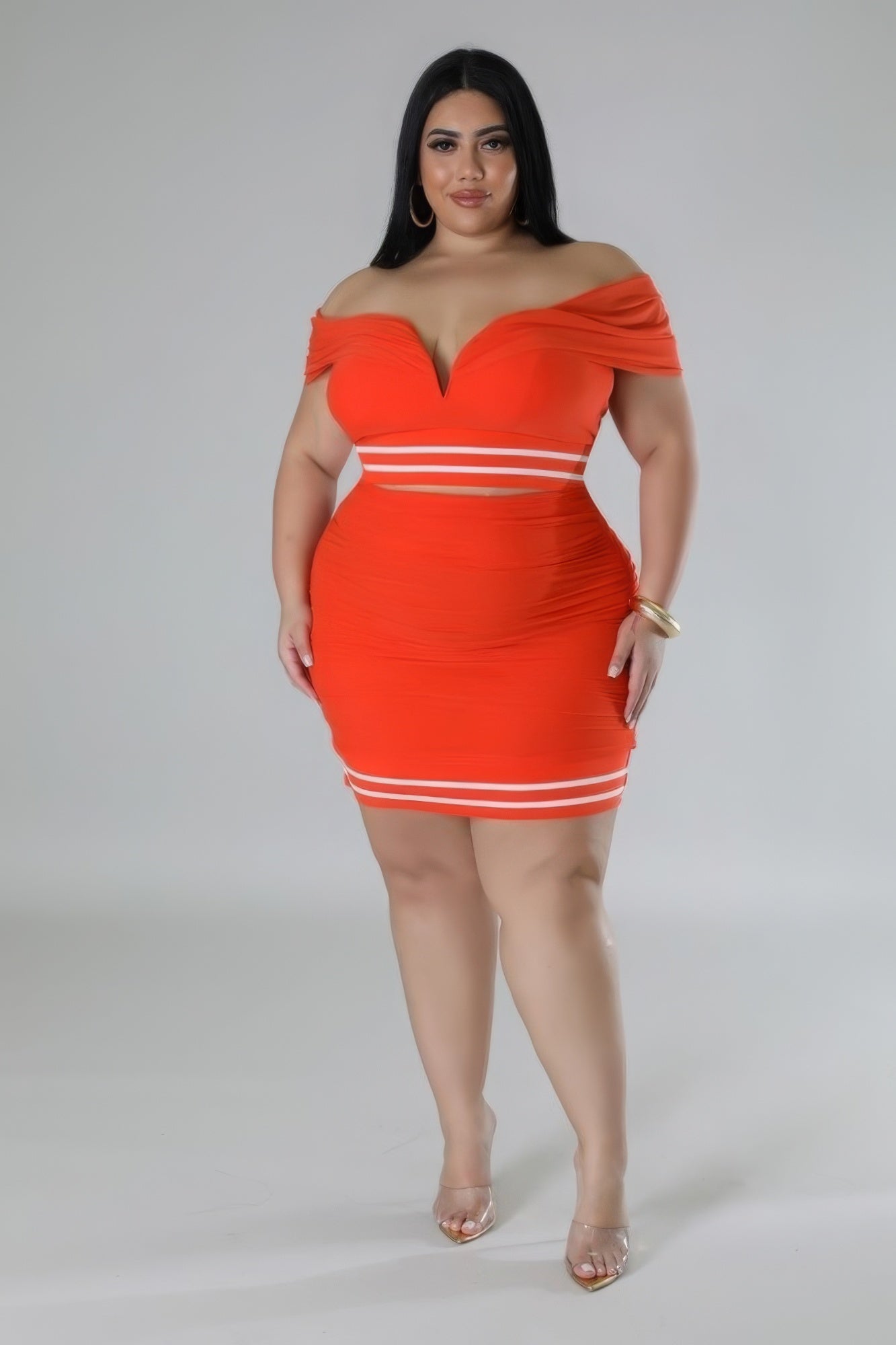 Orange Sweet Drama Stretch Skirt Set