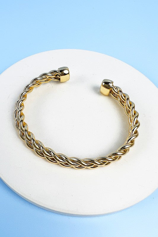 TWISTED CHAIN METAL OPEN BANGLE CUFF BRACELET