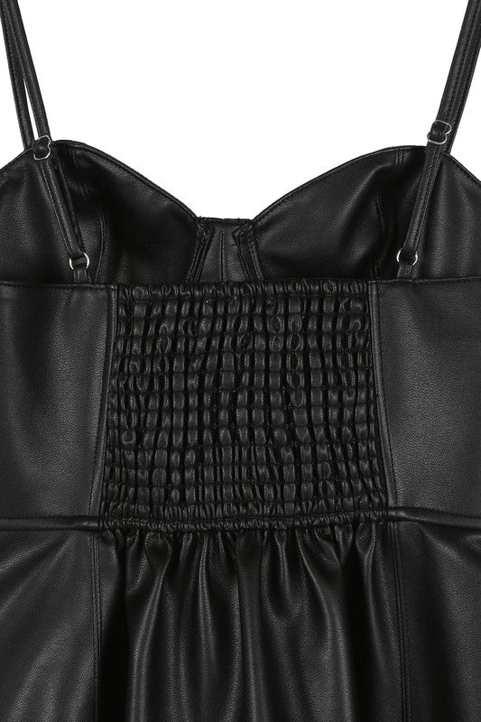 FAUX LEATHER BUSTIER MINI DRESS (BLACK)