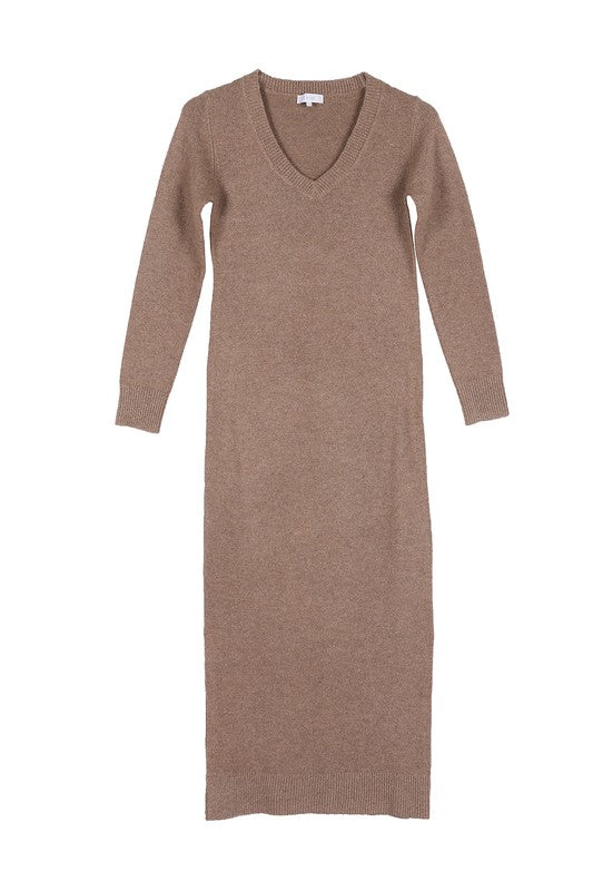 Cozy V-Neck Sweater Dress