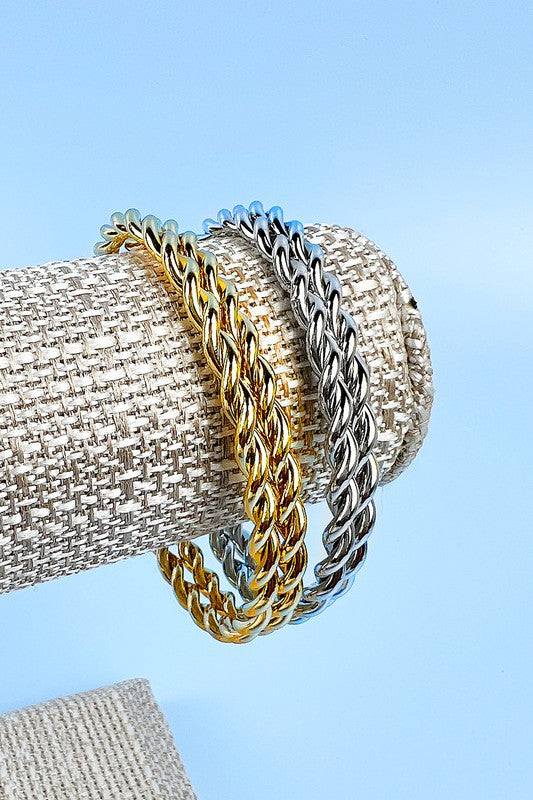 TWISTED CHAIN METAL OPEN BANGLE CUFF BRACELET