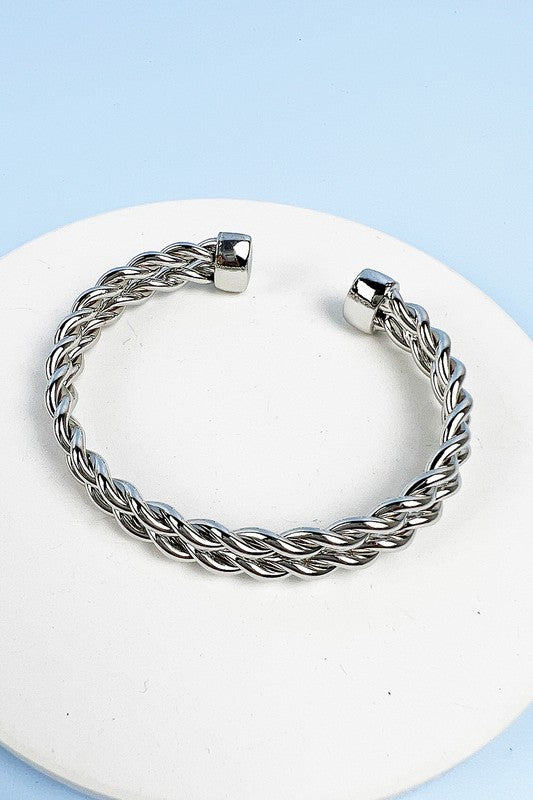TWISTED CHAIN METAL OPEN BANGLE CUFF BRACELET