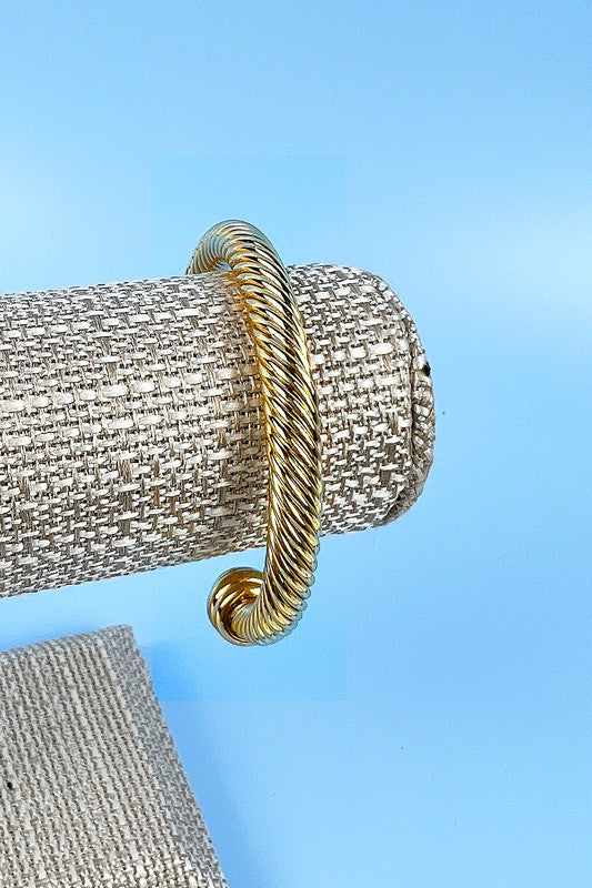 GOLD TWISTED CABLE WIRE OPEN BANGLE CUFF BRACELET
