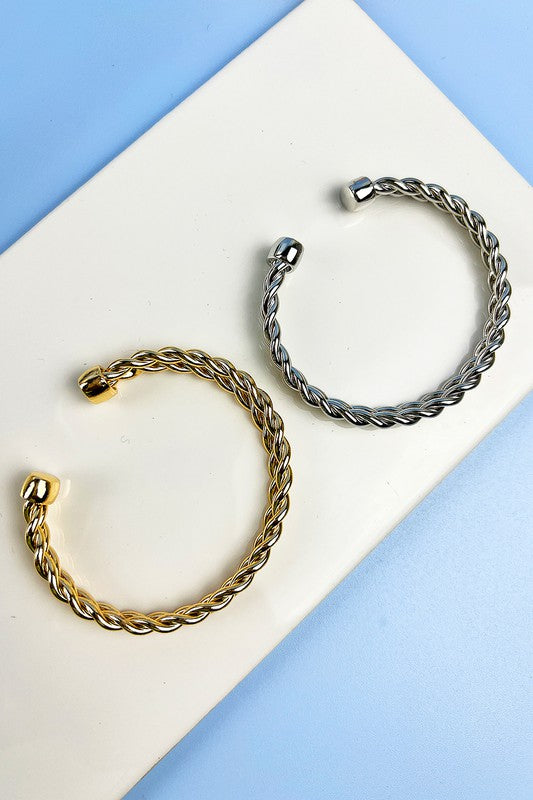 TWISTED CHAIN METAL OPEN BANGLE CUFF BRACELET