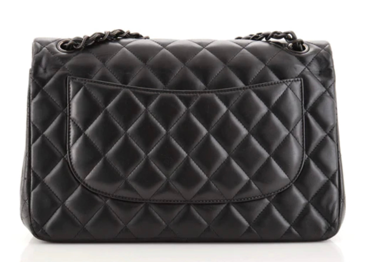 Sac à rabat moyen en cuir d'agneau matelassé So Black