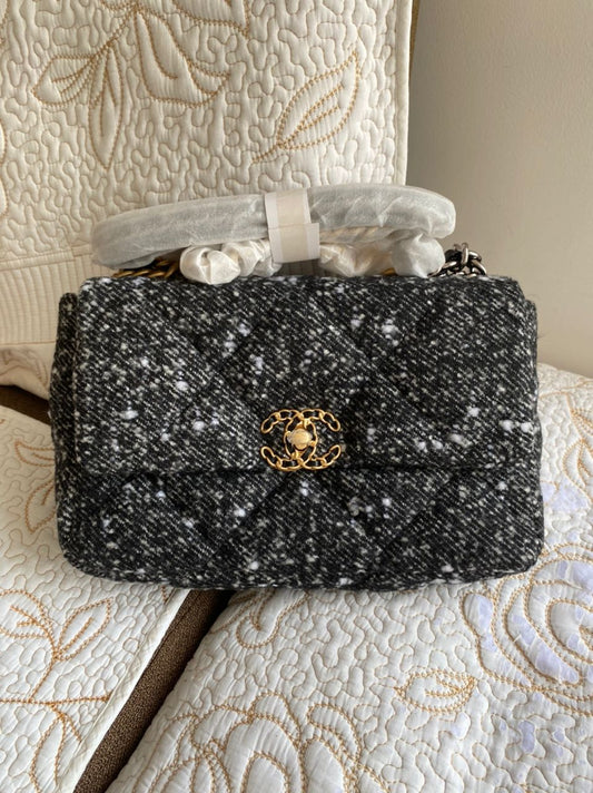 Sac à rabat 19 en tweed gris