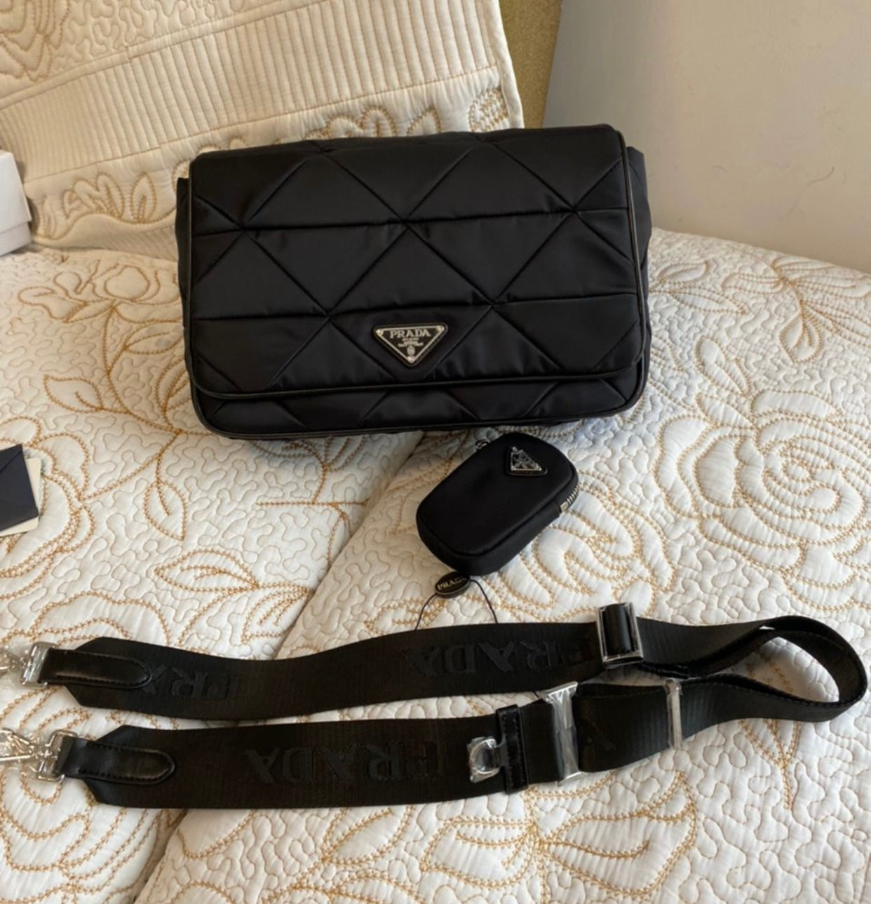 Sac à bandoulière matelassé en nylon Tessuto noir