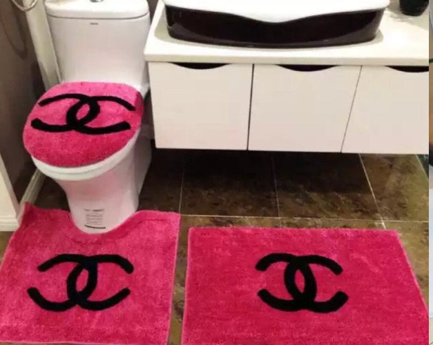 pink chanel bathroom rug set