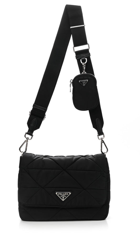 Sac à bandoulière matelassé en nylon Tessuto noir