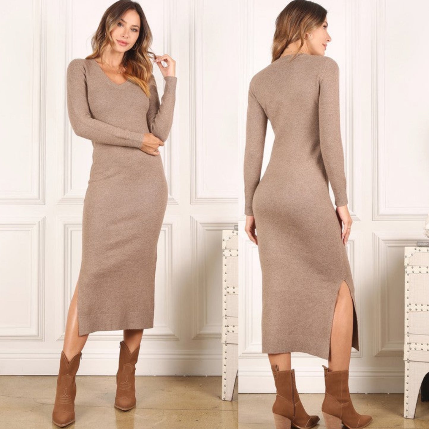 Cozy V-Neck Sweater Dress