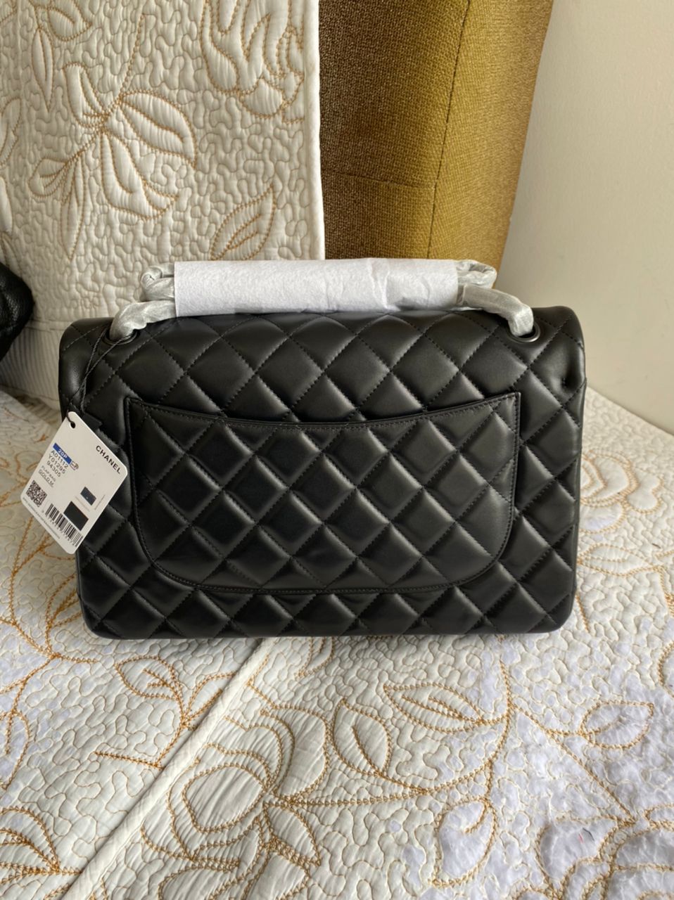 Sac à rabat moyen en cuir d'agneau matelassé So Black