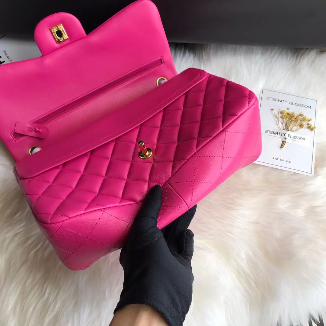 Sac à rabat moyen en cuir d'agneau rose