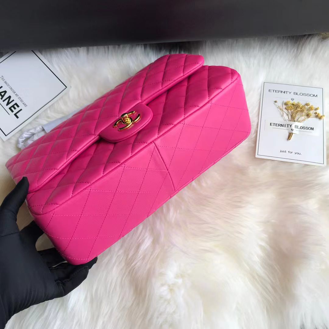 Sac à rabat moyen en cuir d'agneau rose