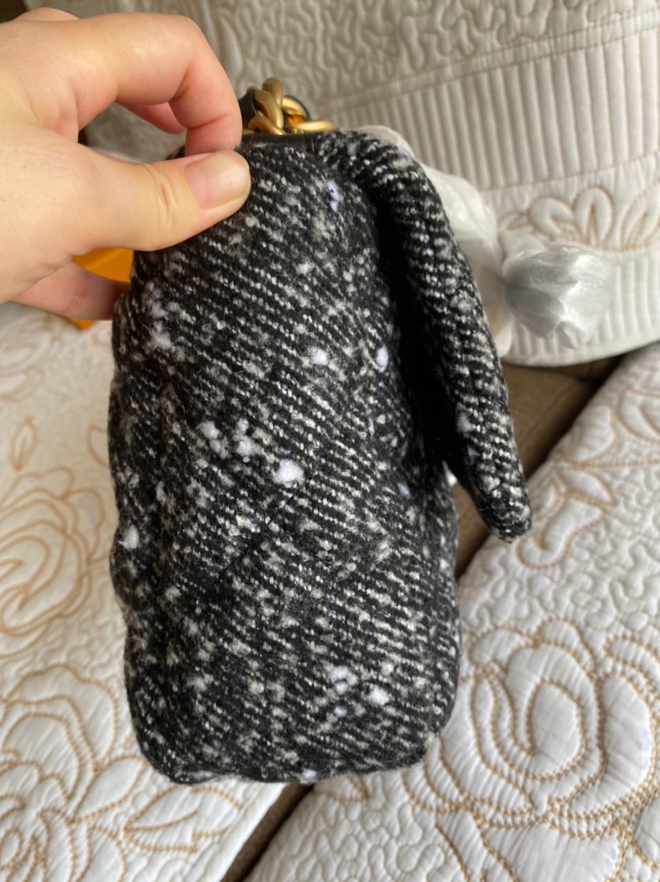 Sac à rabat 19 en tweed gris