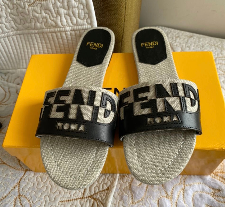 Sandalias FF de lona y piel con logo