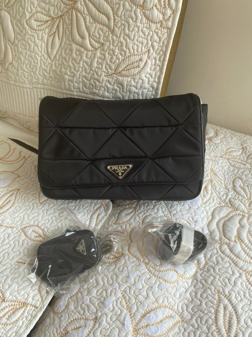 Sac à bandoulière matelassé en nylon Tessuto noir