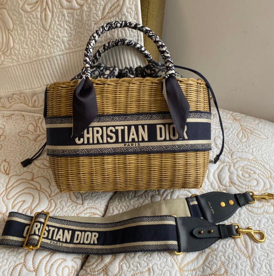 Sac panier en jacquard en osier oblique Christian