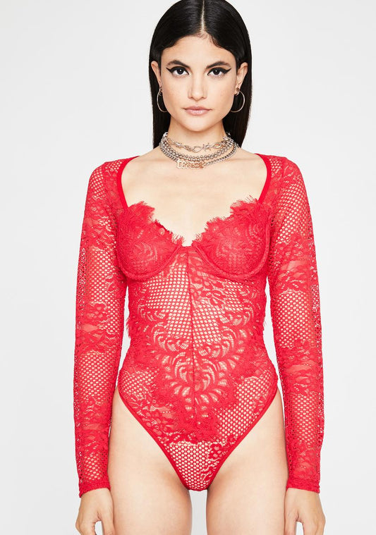 "Lace Over Love" Bodysuit | Black & Red