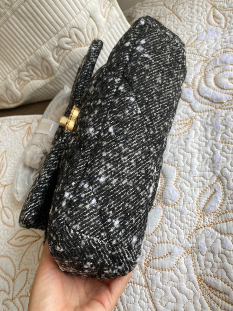 Sac à rabat 19 en tweed gris