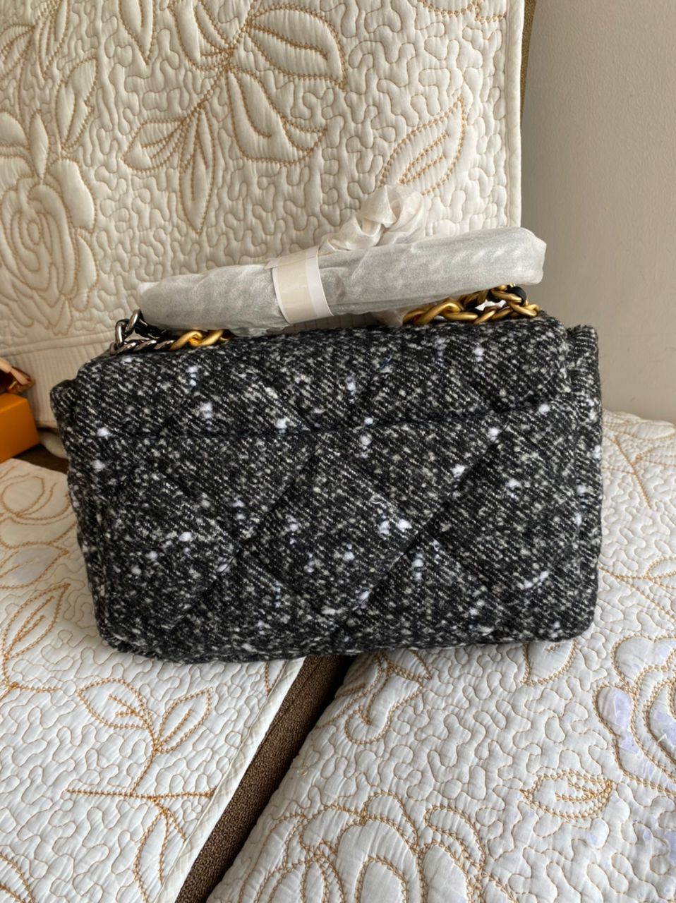 Sac à rabat 19 en tweed gris