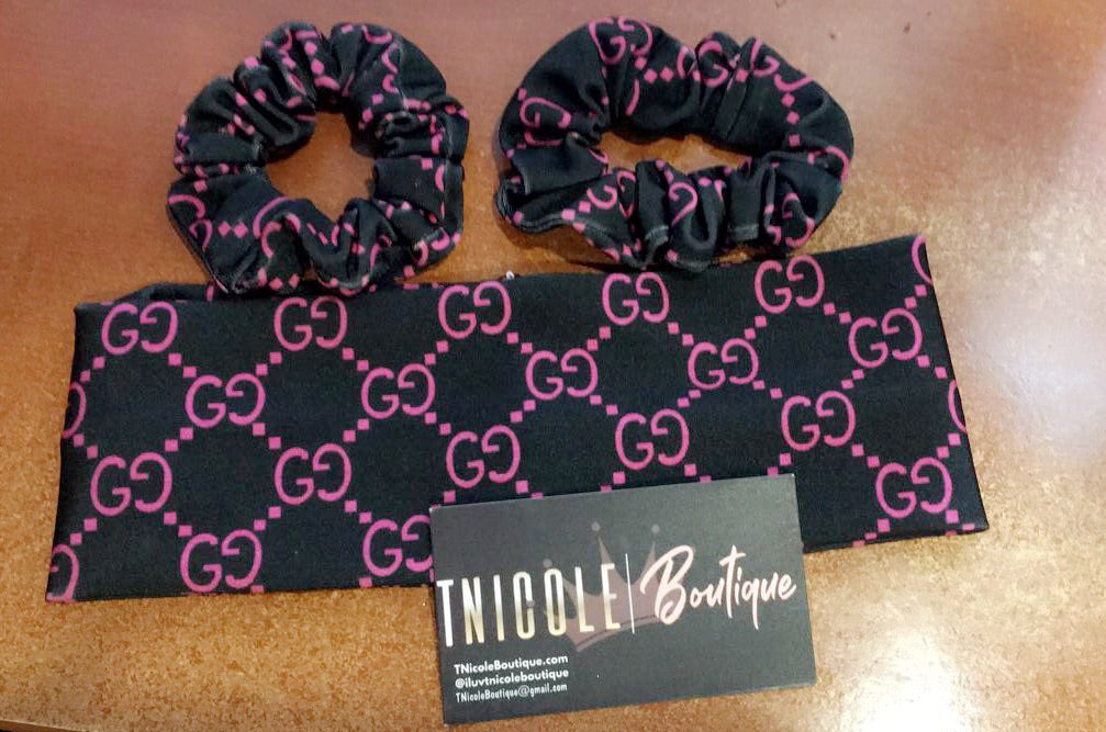 Combo bandeau rose-noir + chouchou