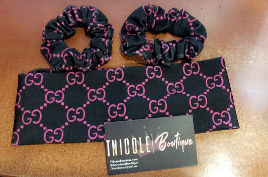 Pink-Black Headband + Scrunchie Combo