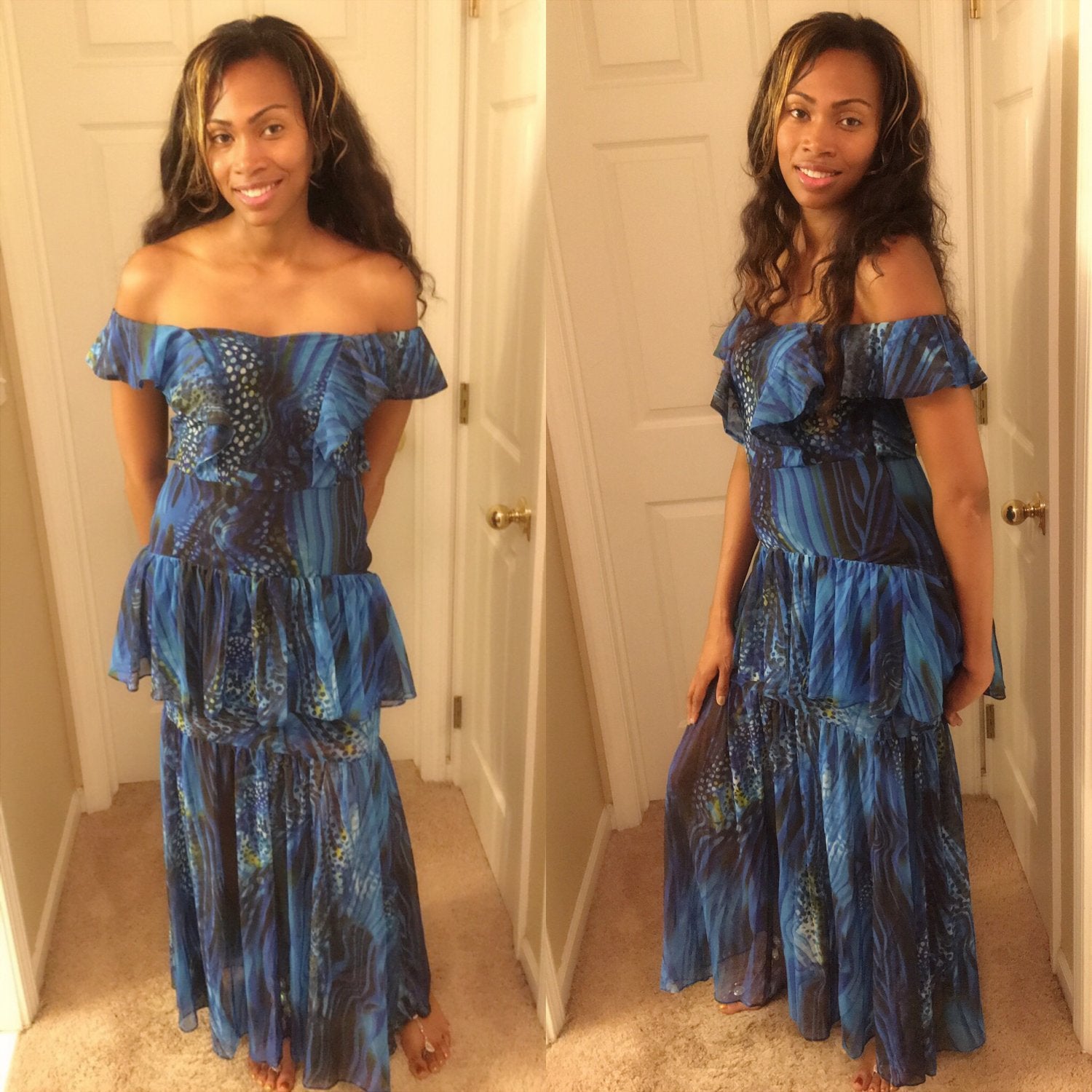 Aquatic Ruffle Maxi Dress