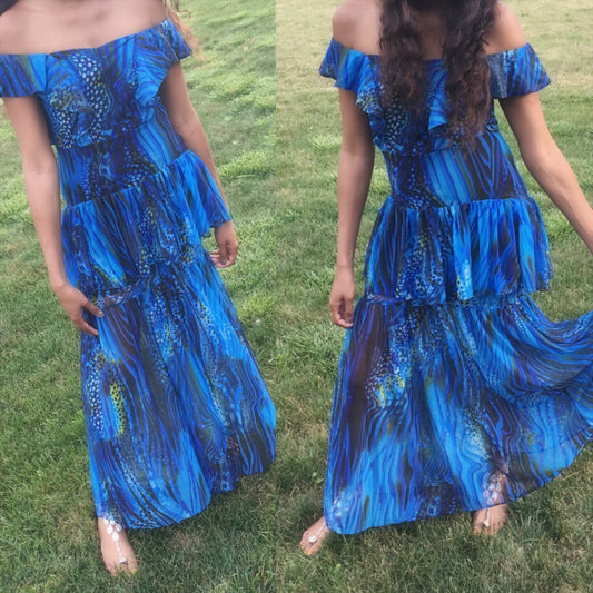 Aquatic Ruffle Maxi Dress