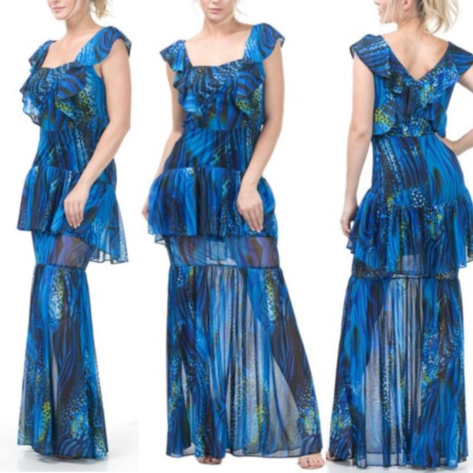 Aquatic Ruffle Maxi Dress