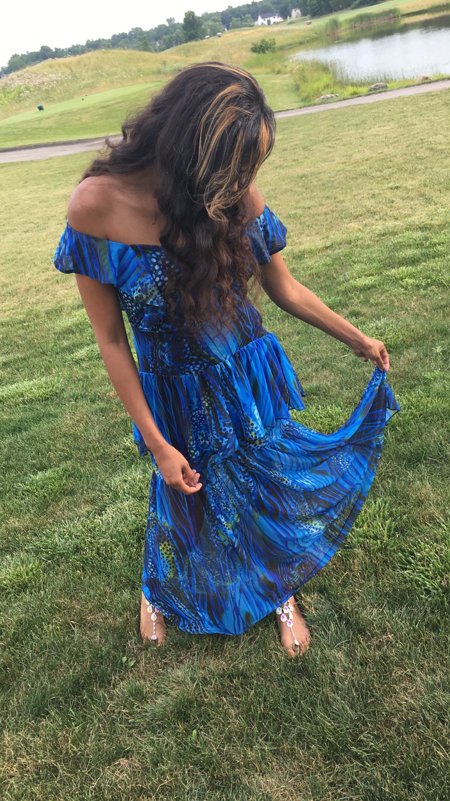 Aquatic Ruffle Maxi Dress